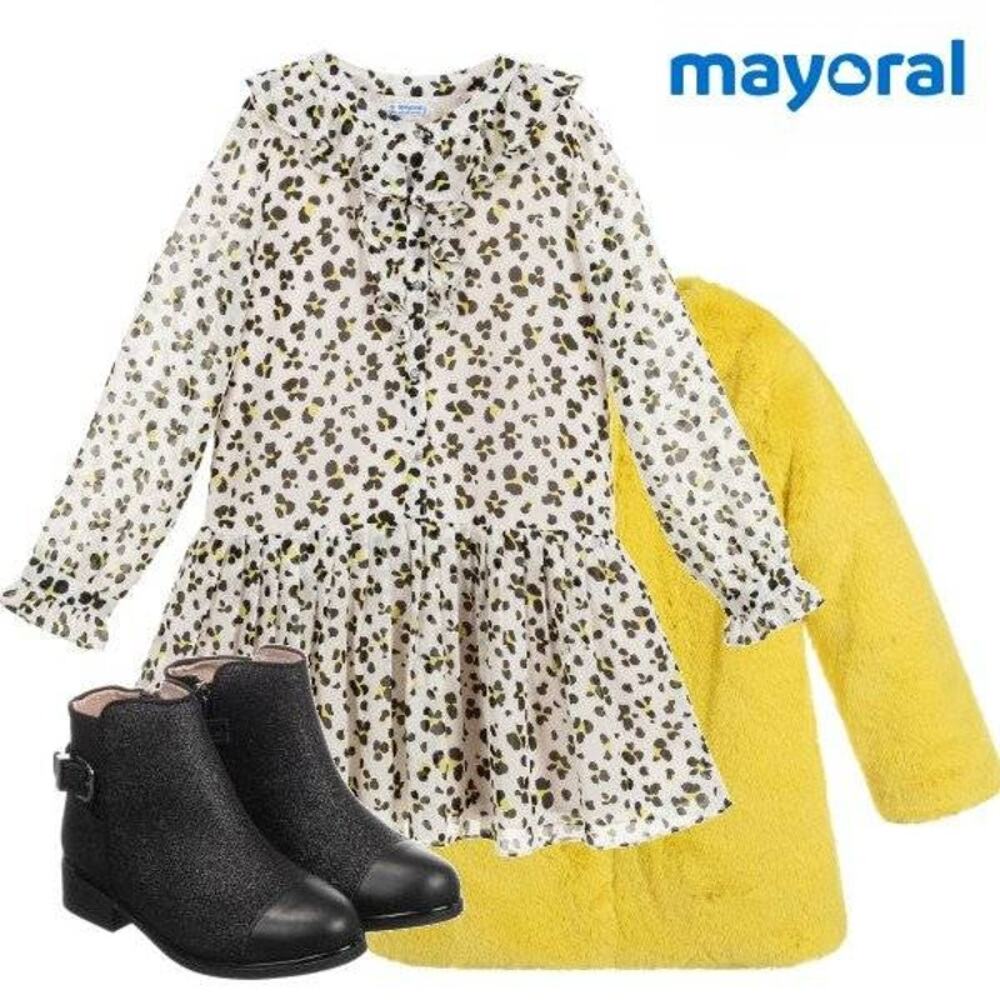 Mayoral Girl White Black Leopard Print Chiffon Ruffle Dress size 12